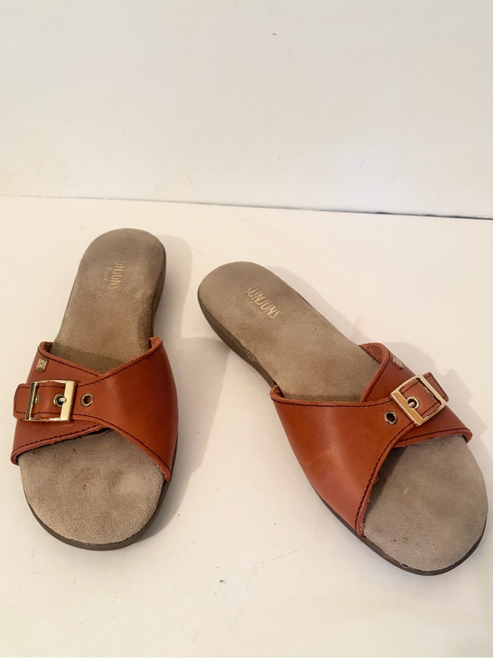 GH Bass Cognac Brown Leather Safina Cushioned Comfort Slides Sandals